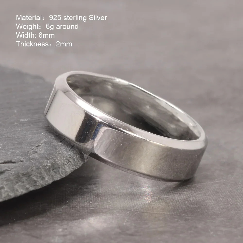 925 Sterling Silver 6mm Classic Polished Ring for Men and Women Free Name Engraved Inside Smooth Wedding Band Minimalism Jewelry 250107