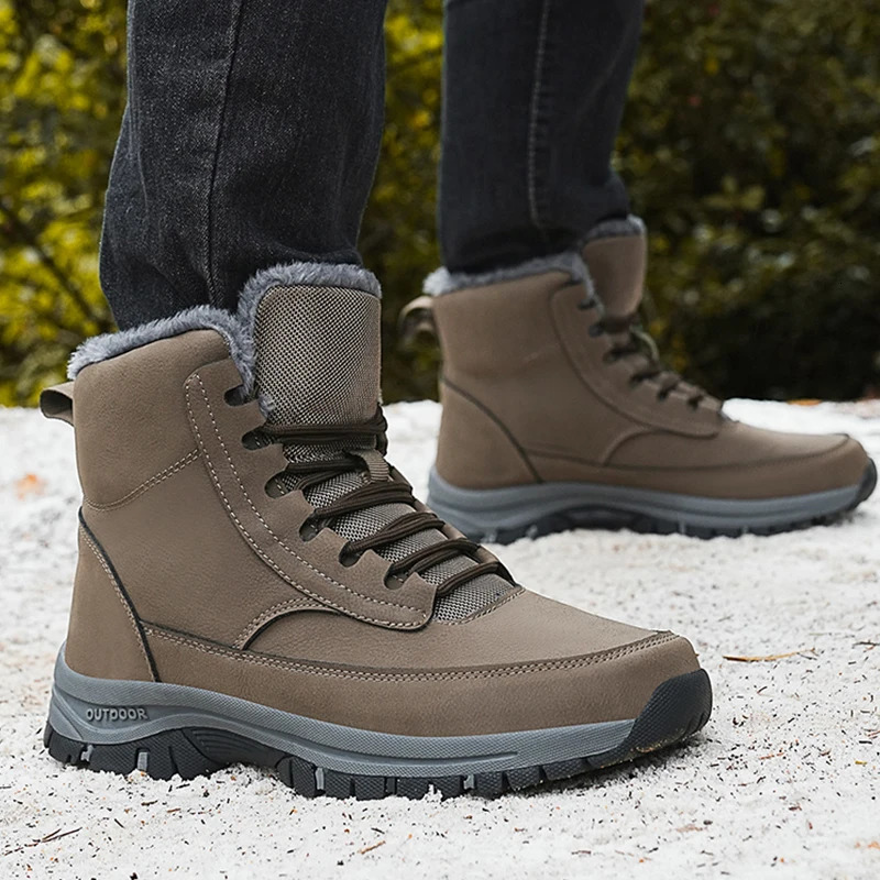 2024 Mens Sneakers Cotton Shoes Winter Plush Trekking Shoe TPR Shoes Non-slip Ankle Boots Waterproof Leather Warm Snow Boots Men 250106