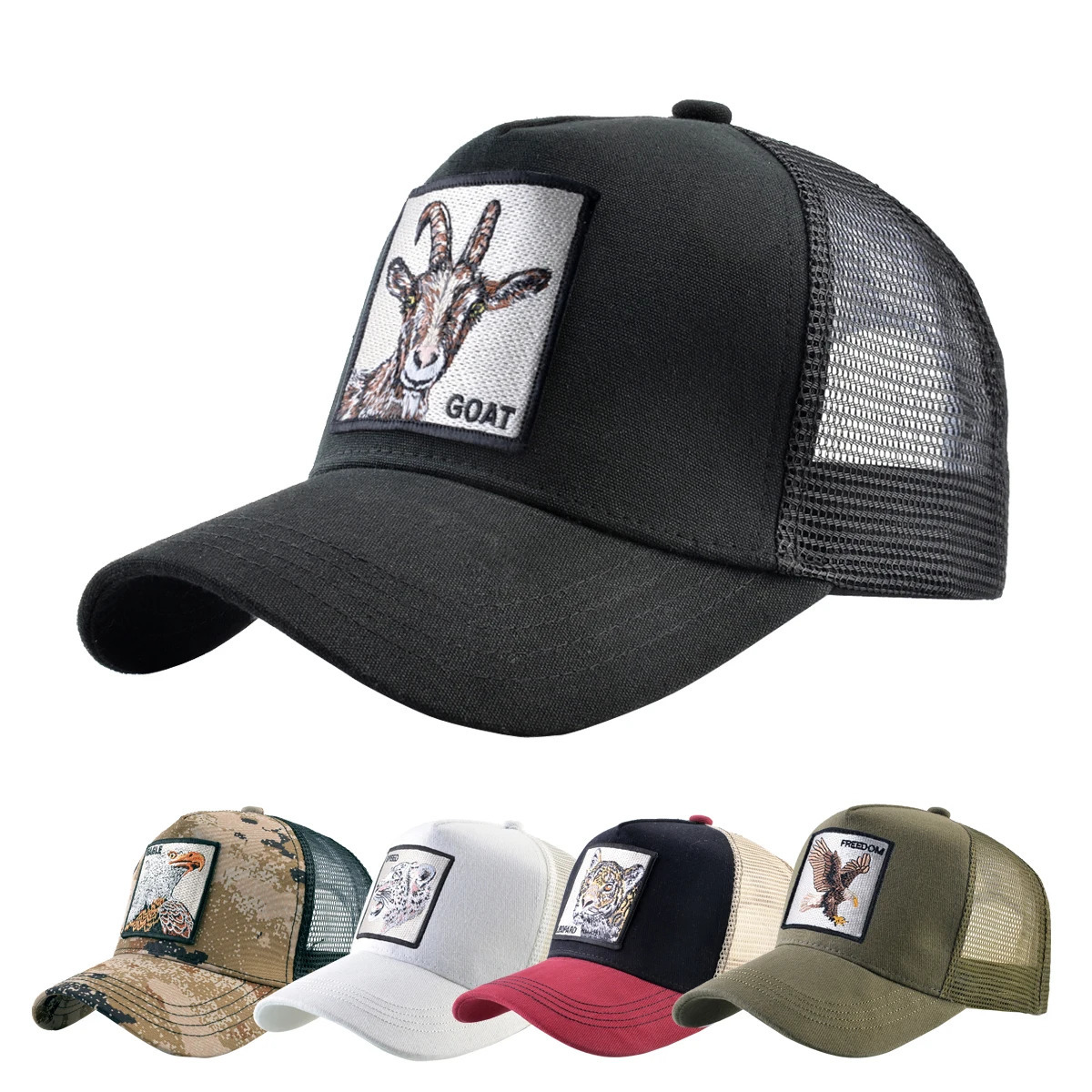 Fashion Trucker Caps With Embroidery Goat Patch Four Seasons Baseball Cap For Men Women Adjustable Visor Hat 250108