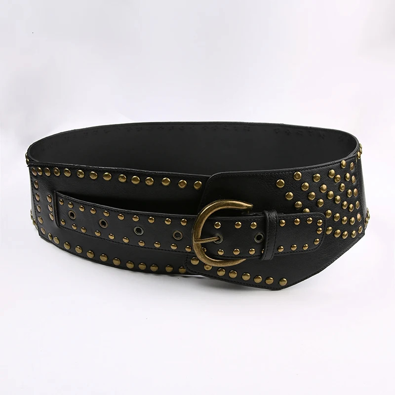 SUCHCUTE Rivet Stitch Vintage Gothic Punk Black Belts for Women Chic PU Leather Streetwear Y2K Accessories Female Waistband Belt 250107