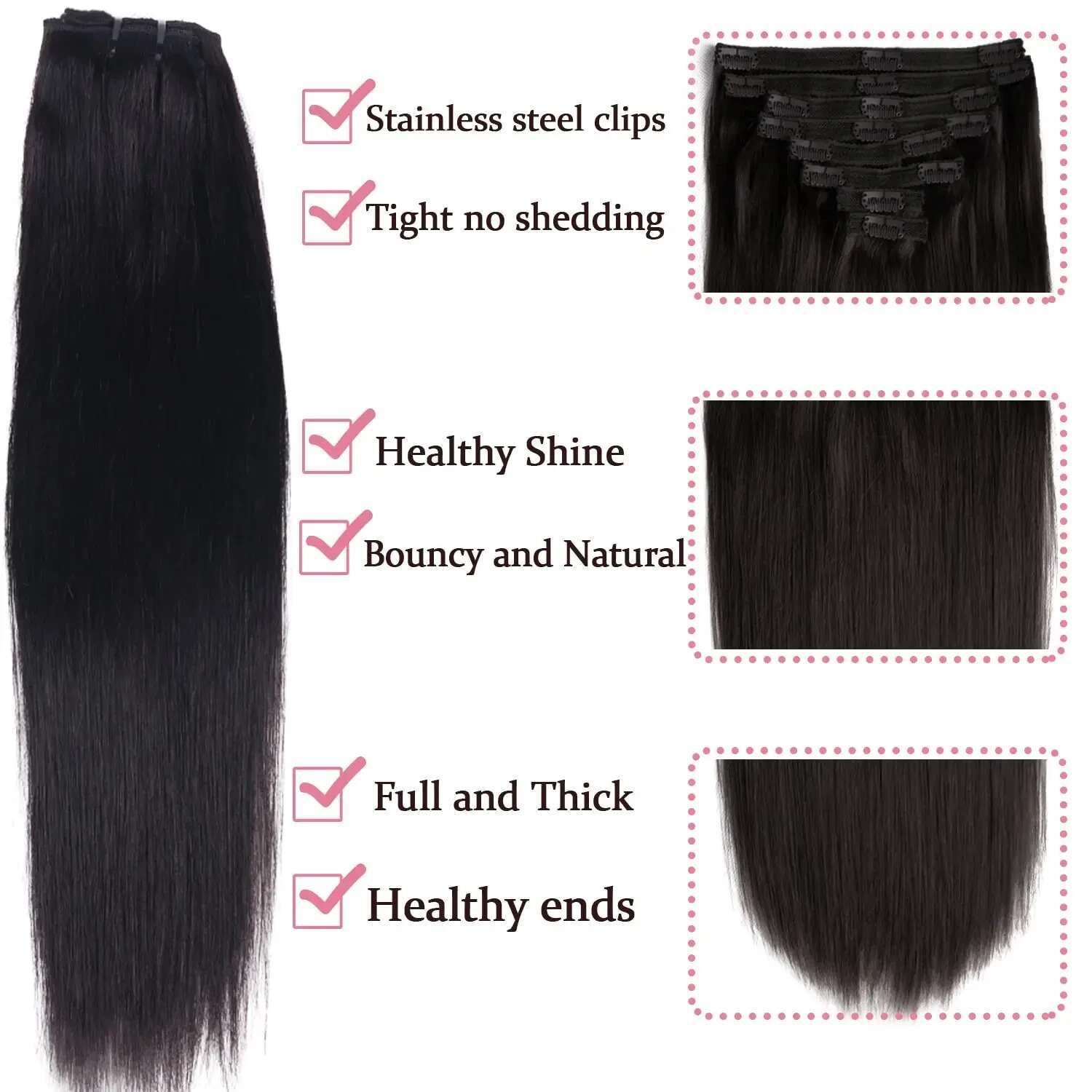 Human Brazilian Straight In Natural Black Color Clip Ins Remy Hair 20 22 24 26 Inch 4# Women