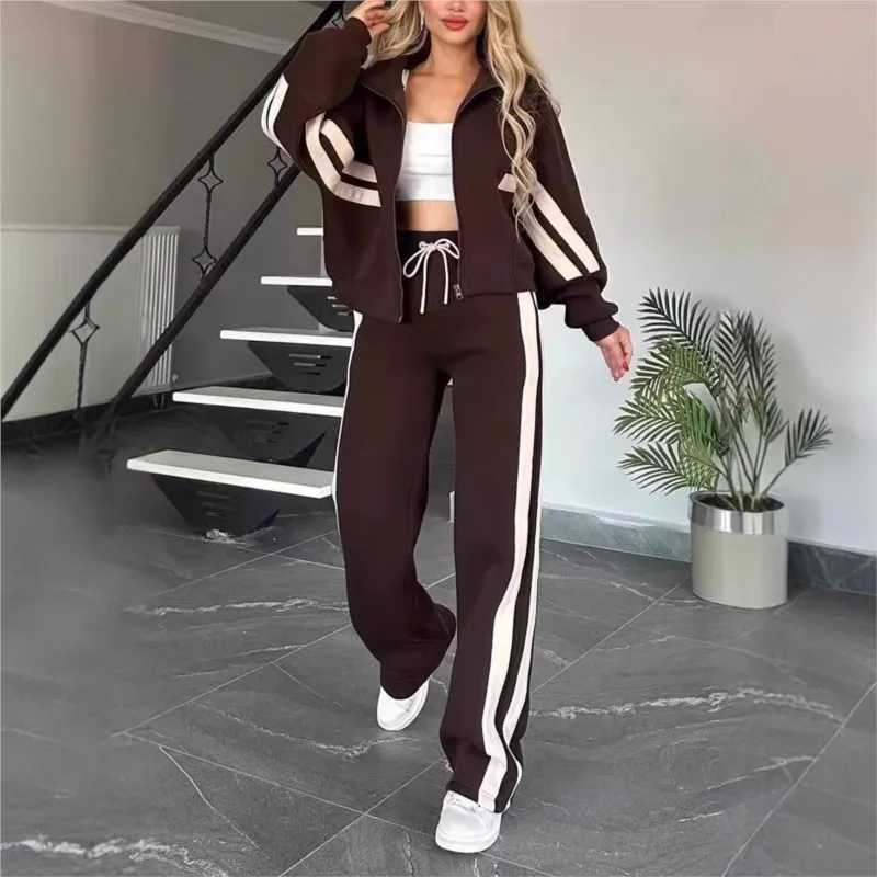 2025 New Zipper Top Set Womens Autumn 2-piece Set Casual Sports Pants Versatile Long Sports Shirt Coats Trouser W250108