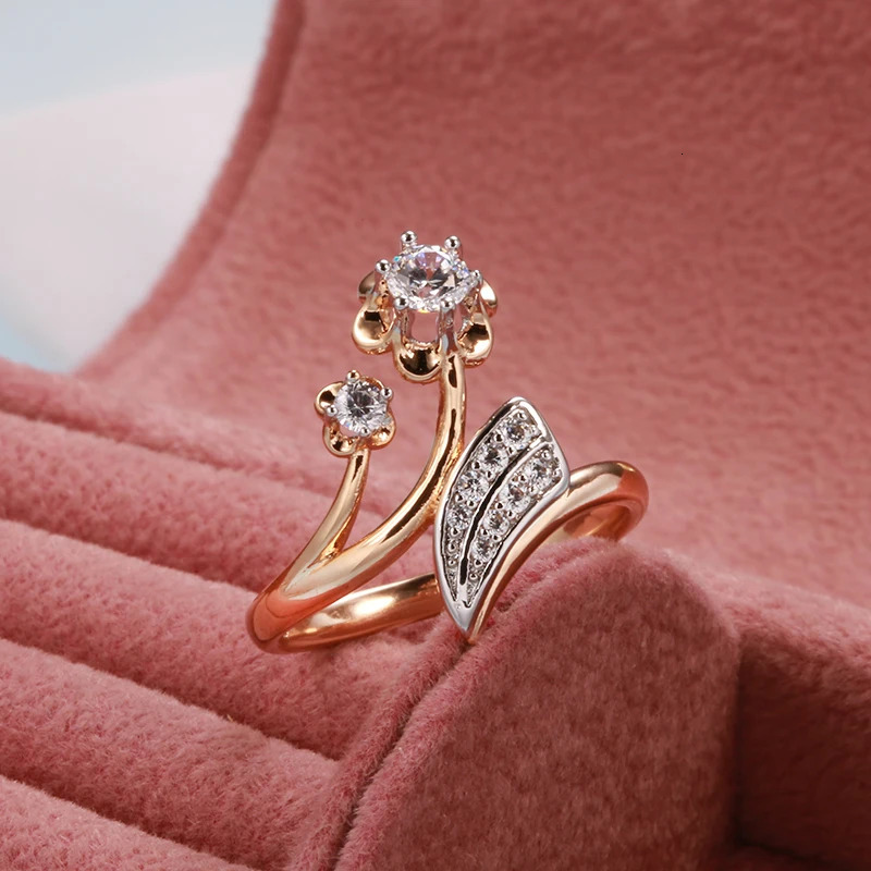 Kinel Fashion Micro-wax Inlay Natural Zircon Rings for Women 585 Rose Gold Crystal Flower Ring Fine Vintage Wedding Jewelry 250106