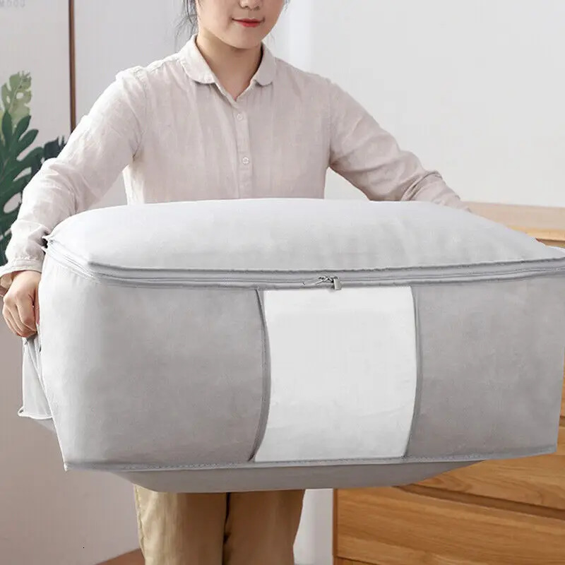 Non-Woven Clothes Quilt Storage Bag Dust-Proof Sweater Blanket Organizer Box Foldable Sorting Pouche Home Storage Large Capacity 250107