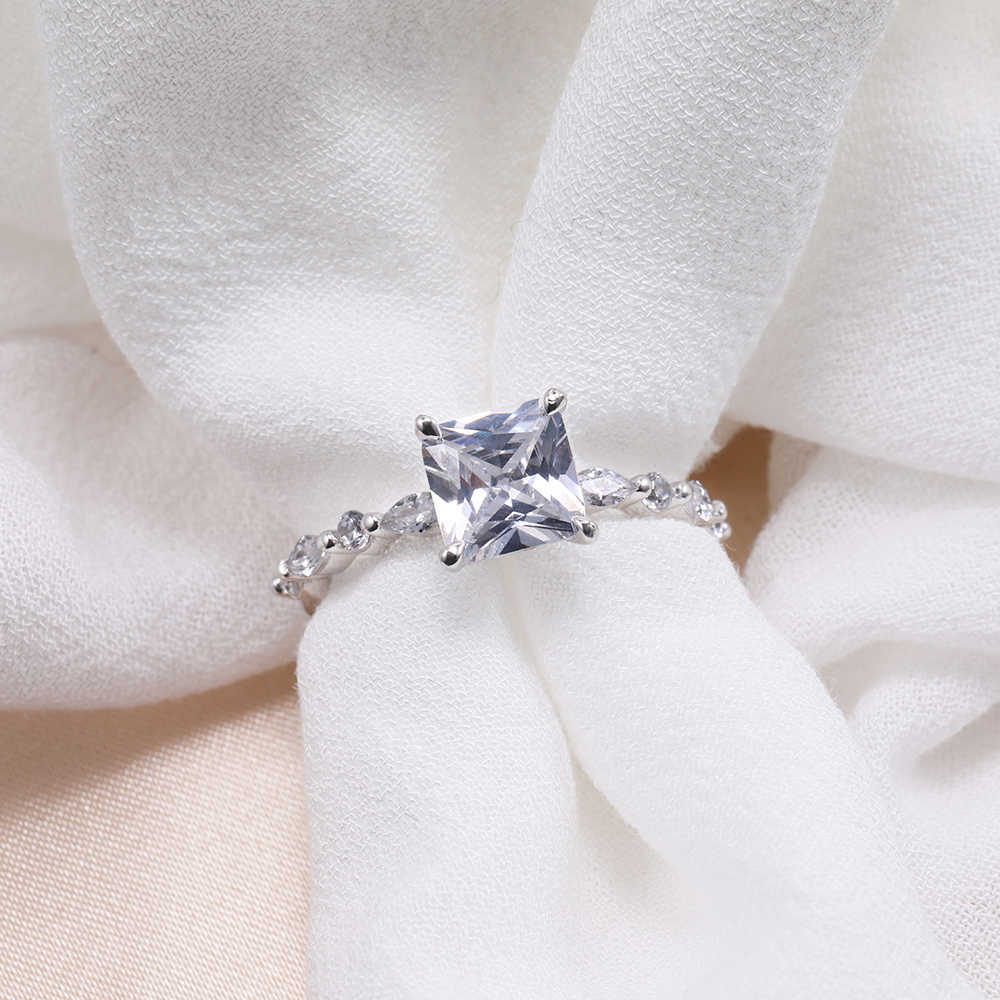 OAHLAN 2ct 925 Sterling Silver Ring Women Princess Cut CZ Ring Cubic Zirconia Wedding Band Anniversary Jewelry