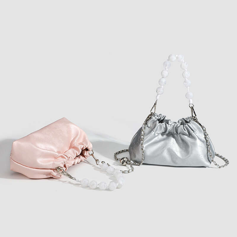 2025 New style Chinese ink painting pleated chain small bag, cloud spring and summer new niche hand-held crossbody bag