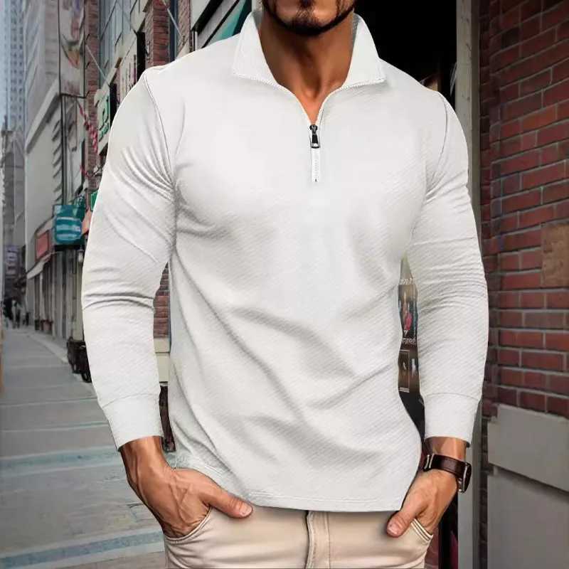 European and American Autumn New Twill Jacquard Polo Shirt Half Zipper Long Sleeved Mens Sports Polo ShirtXJ250108