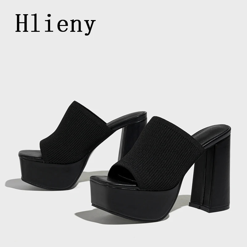 Hlieny Roma Style Knitted Platform Slippers Chunky High Heels Women Peep Toe Fashion Pumps Ladies Shoes Sandals Size 35-42 250107