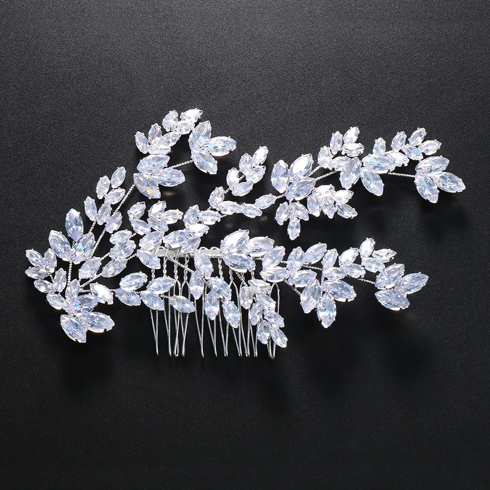 Fashion Leaves Zircon Bridal Hair Comb Birthday Hair Accessories Jewelry Baroque Crystal Wedding Headband for Women 250107