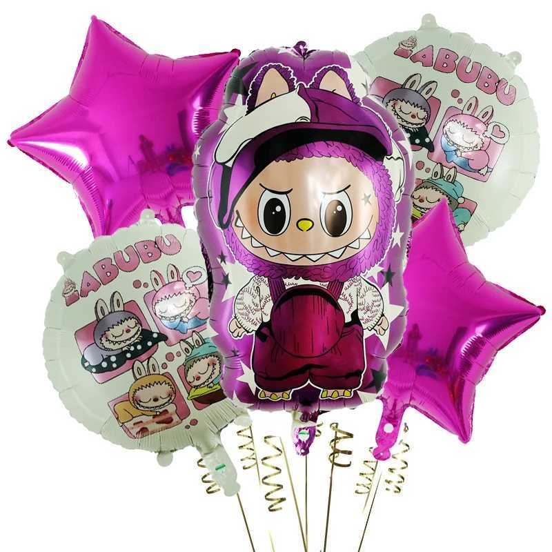 5Pcs/Set Cute Cartoon Bubble Mart Theme Foil Balloon Set Labubu Children First Birthday Party Decorations Baby Shower Air GlobosXJ250107
