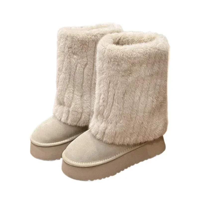 Winter Snow Boots Womens Thick Sole Fur Integrated Short Boots with Plush and Thickened Anti Slip and Warm Cotton Shoes 250106