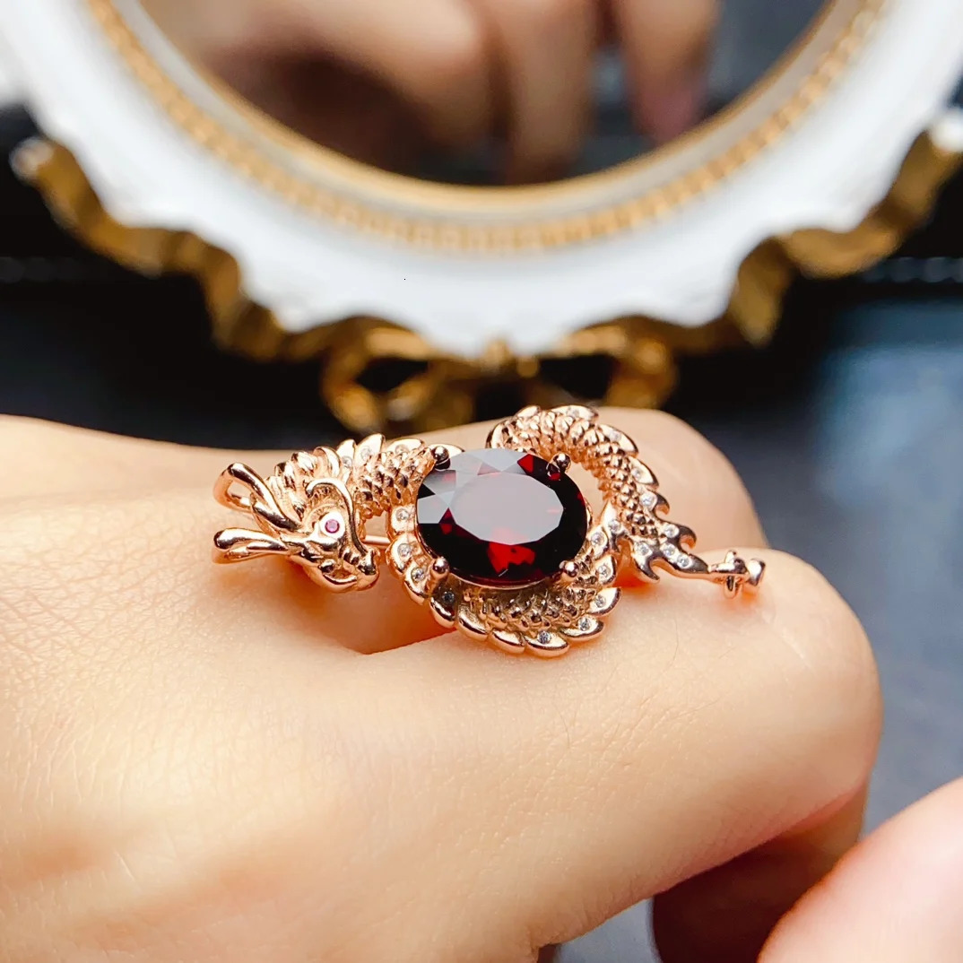 FS 8*10mm Natural Garnet Dragon Brooch S925 Sterling Silver Fine Charm Weddings Jewelry for Women With Certificate MeiBaPJ 241230