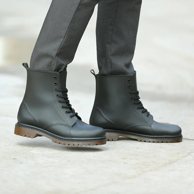 Mens Rain Boots Black Chelsea Boots for Male Lace-Up PVC Waterproof Ankle Boots Rainy Day Men Shoes Rainboot Botas Hombre 250106