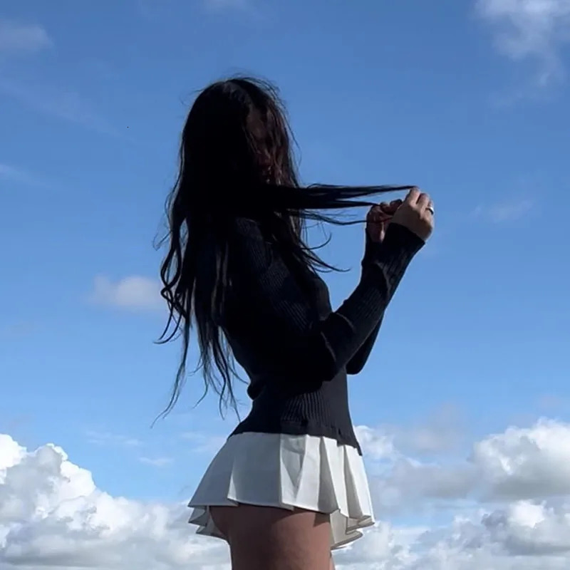 Aesthetic Clothing College Style POLO Collar Splicing Two Slim Knit Long-Sleeved T-shirt Women Slimming Autumn And Winter 250107