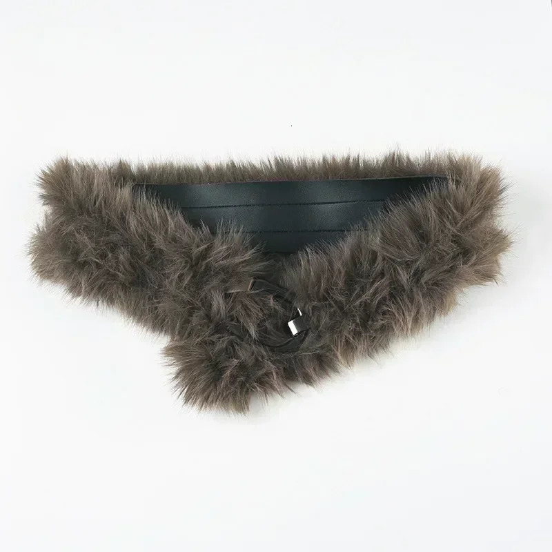 Vintage Brown PU Leather Fur Belt Y2K Hook Furry Fur Belt Cow Gothic Punk Sexy Belts HipHop Waistband Jeans Pants Decor 250107
