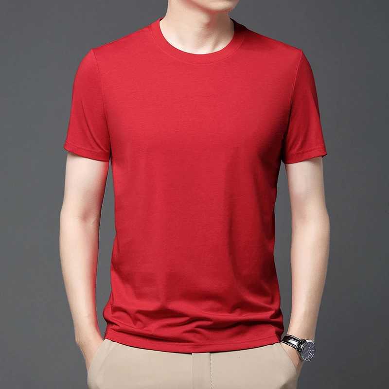 summer new mens solid color round neck casual trend retro short sleeved pure cotton sports casual T-shirt top M250108