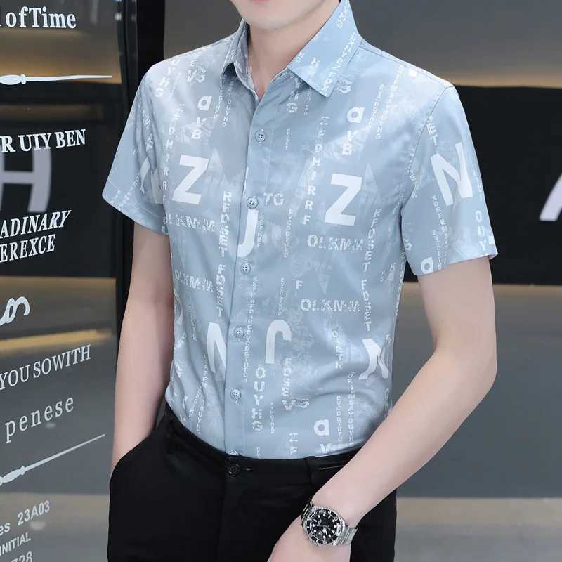 Mens Clothing Summer Button Up Cardigan Short Sleeve Turn-down Collar Casual Formal Letter Printing Shirt Preppy Style TopsXJ250108