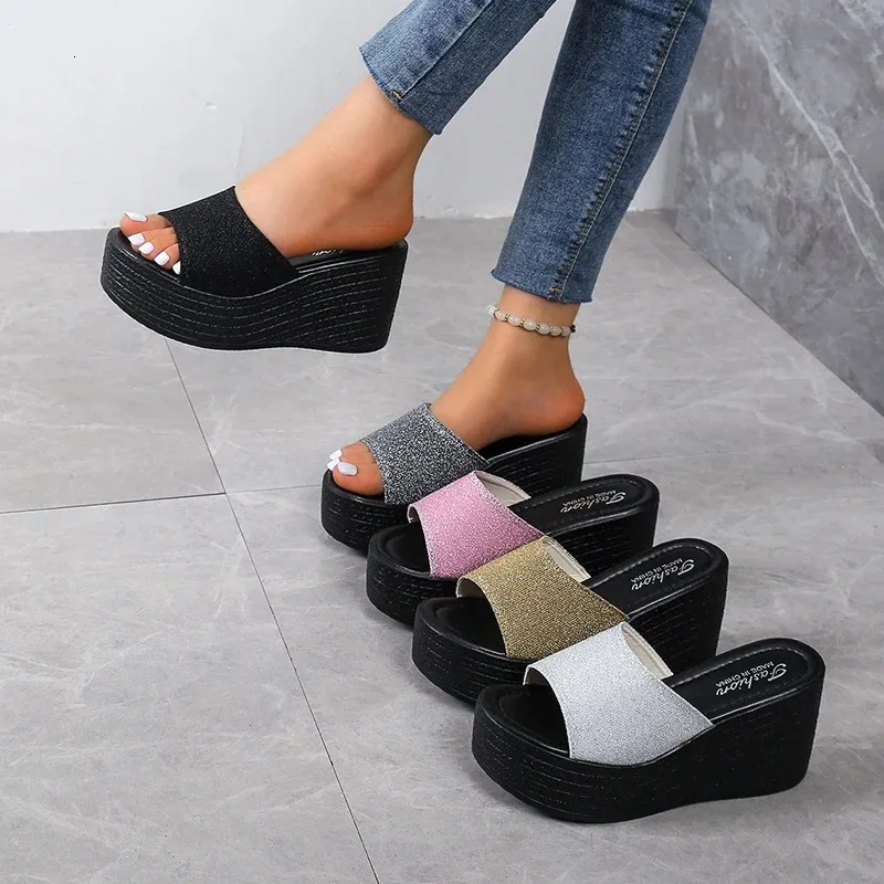 Sandals Summer 2024 Women Slippers Wedges Platform Beach Flip Flops Trend High Heels Ladies Shoes Pumps Thick Slides Mujer 250107