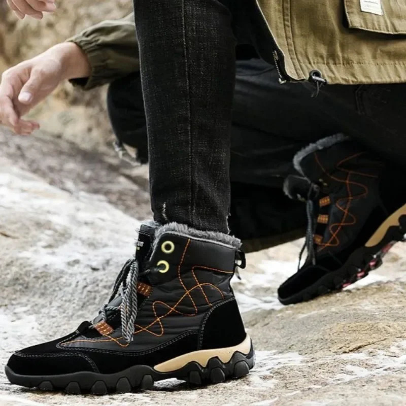 Platform Snow Boots for Men Casual Winter Shoes Man Lace Up Warm Cold Proof in Waterproof Footwear Anti Slip Fashion 250106