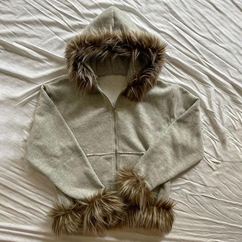 Men's Hoodies Zip Up Hoodie Solid Color Plush Coat Men Clothes Fur Collar Hip Hop Streetwear Harajuku American Style Hooded Sweatshirt