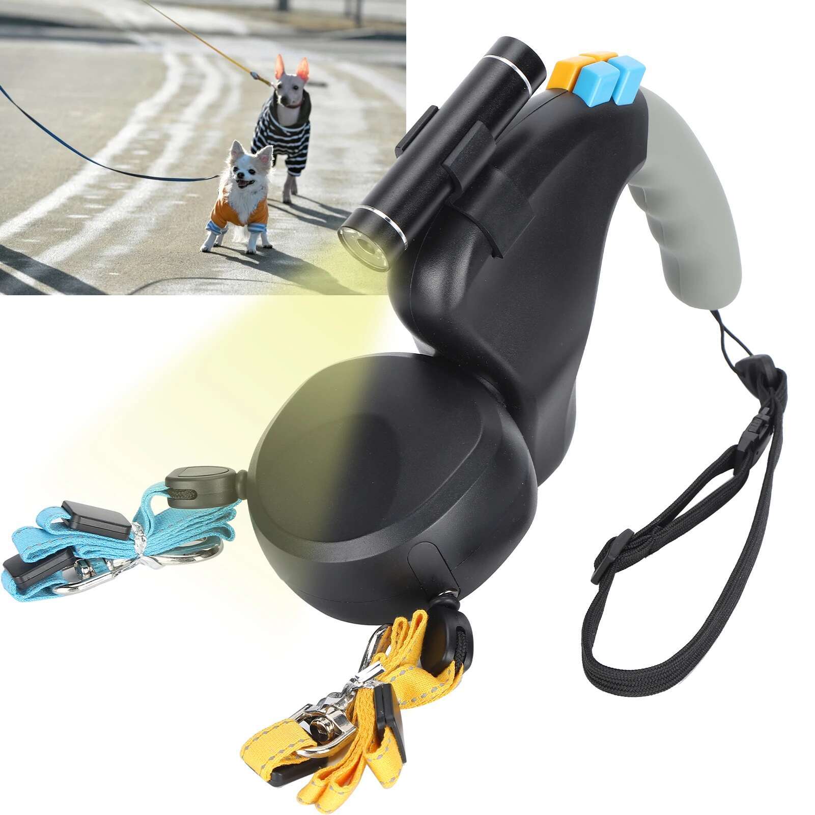 Zk40 Pet Doublehead Rope One For Two Traction Dog Doubleended Leash With LED Light(Black )