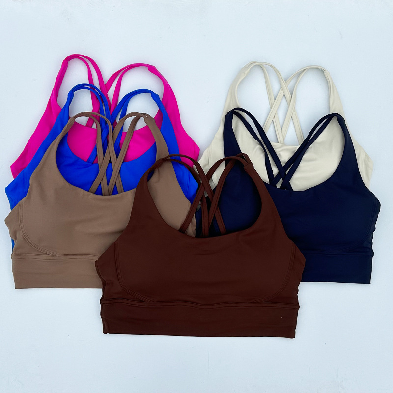 Double sided brushed women's cross underwear, shock-absorbing gathering bra fitness vest naked feeling sports tight fitting peach buttocks runnin