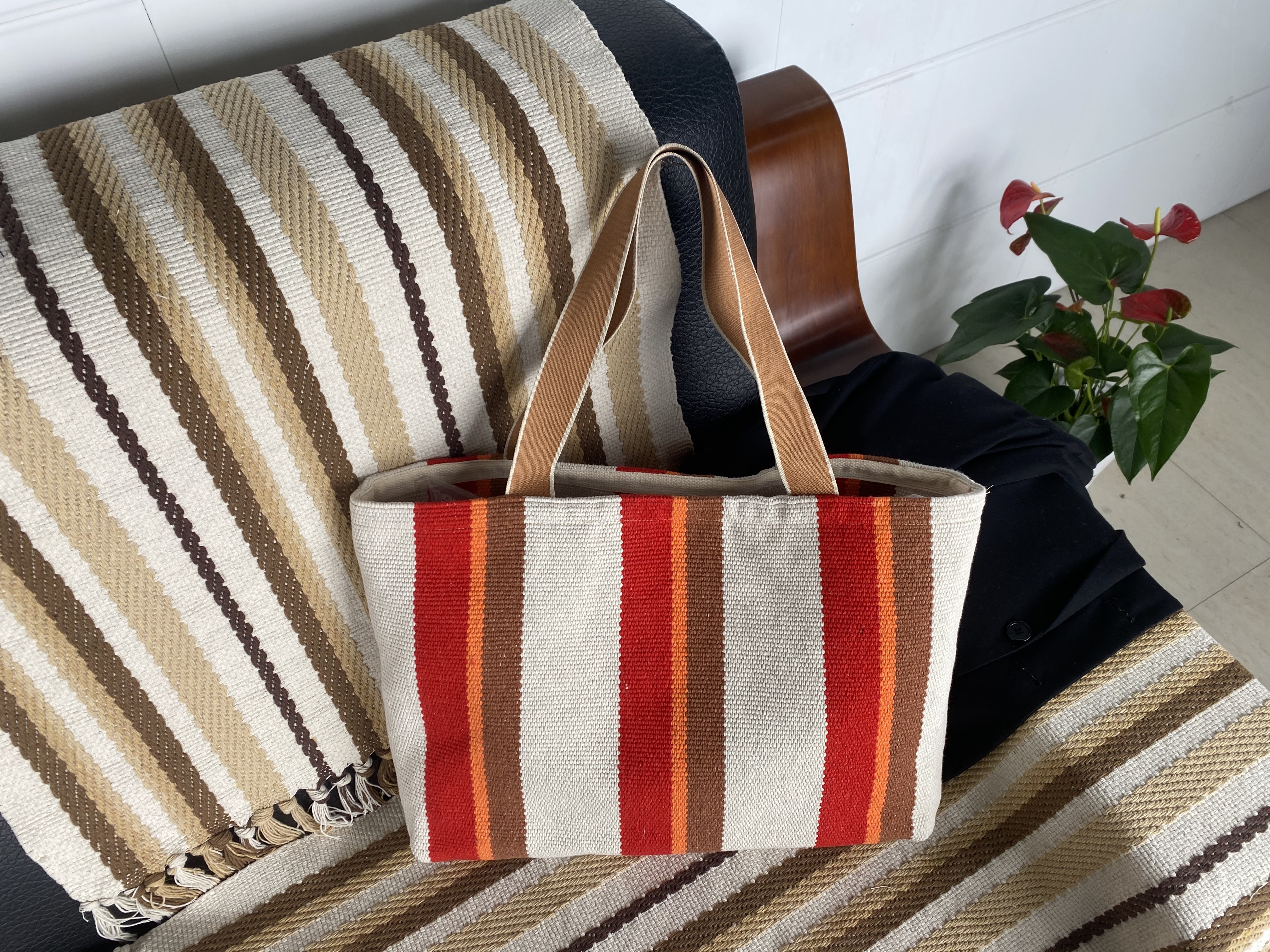 Vintage Handmade Coarse Cotton Shoulder Tote Bag