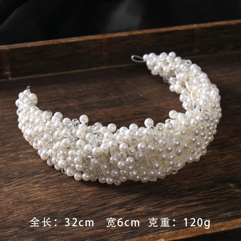 Full Pearl Crystal Headband Tiara Hairband Silver Color Bridal Wedding Hair Accessories Vine Headband For Bride Women 250107