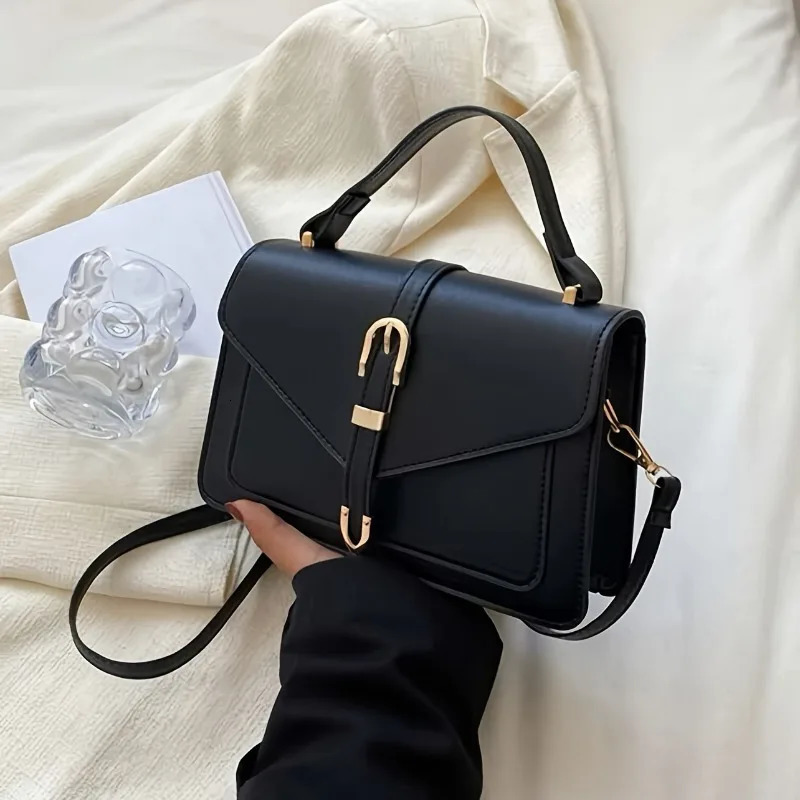 Fashionable Minimalist Crossbody Bag with Top Handle and Flap for Women - Solid Color Square Purse with Simple 250106