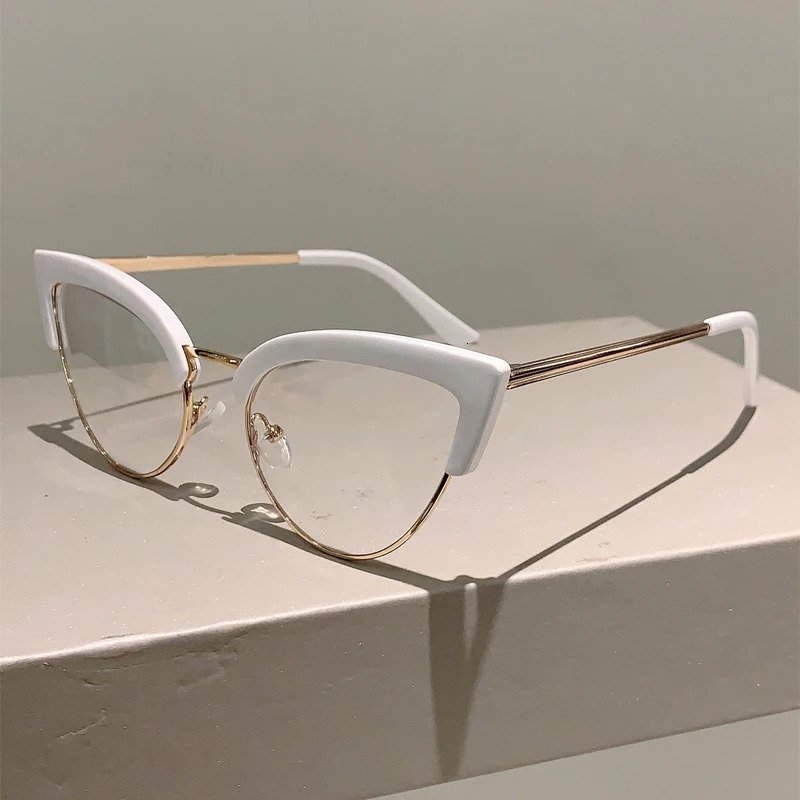 KAMMPT Vintage Cat Eye Glasses Frame Stylish Semi Metal Rim Women Eyewear Trendy Non-prescription Eyeglasses 250107