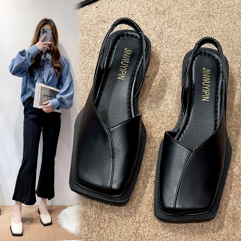 Baotou sandals women leisure 2025 summer new square head flat square with design sense niche shoes for women sandals