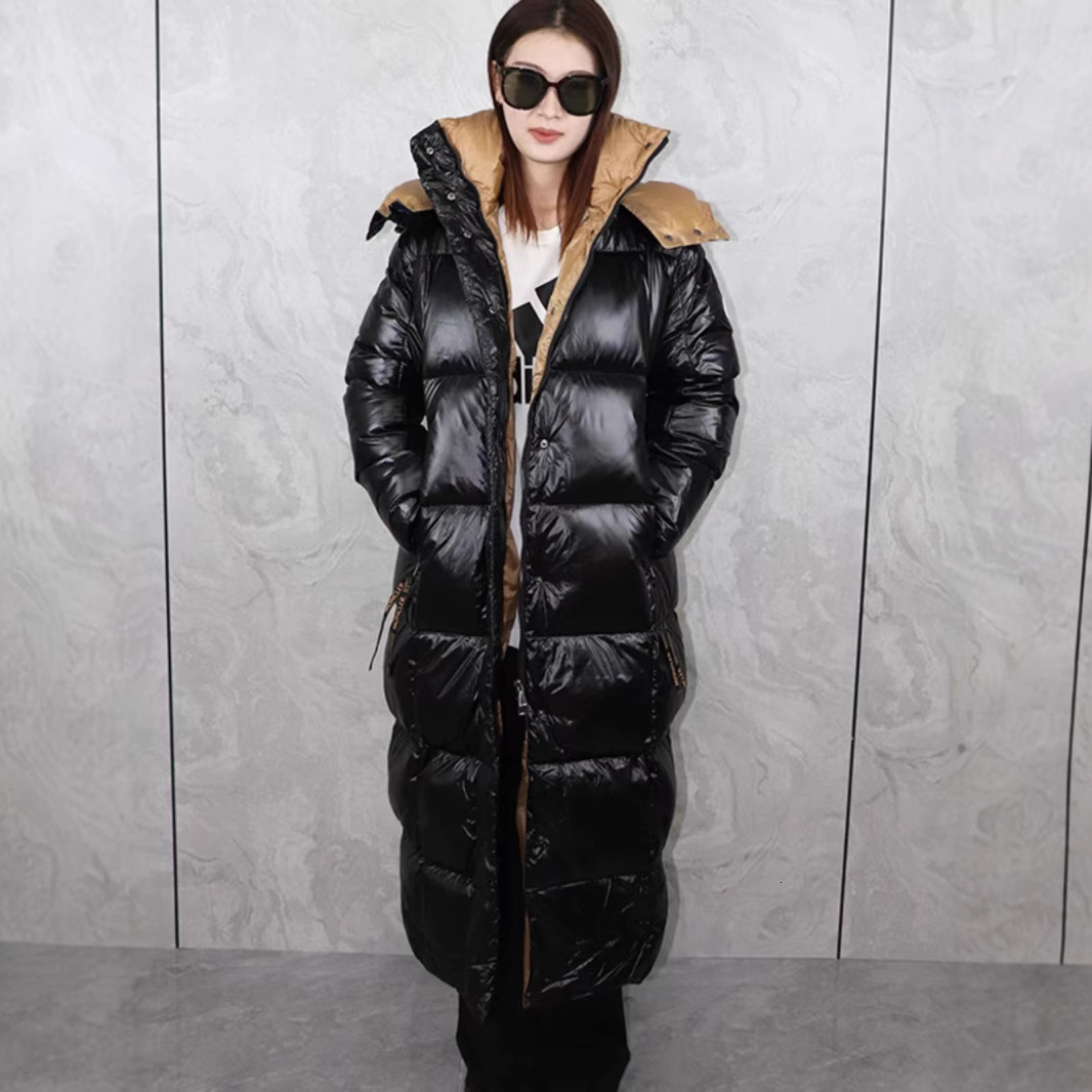 Designed Long bread detachable cap long white duck down jacket winter warm black over knee