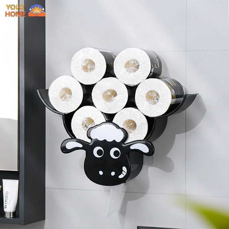 New Cute Sheep Wall Mounted Paper Roll Stand Art Sculpture Slot Toilet Bathroom Tissue Stand Y250107