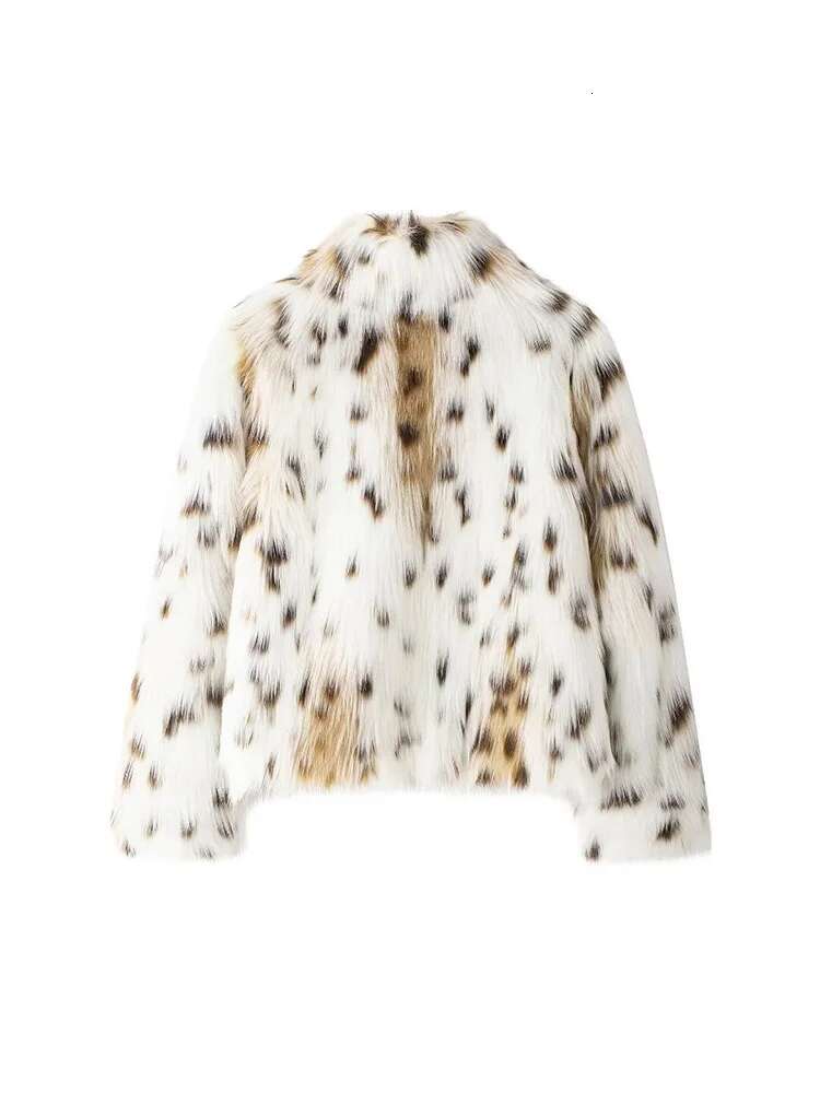 ZHUISHU Women Autumn Winter Fashion Chic Leopard Faux Fur Jacket Female Pockets Lapel Coat Ladies Warm Outerwear