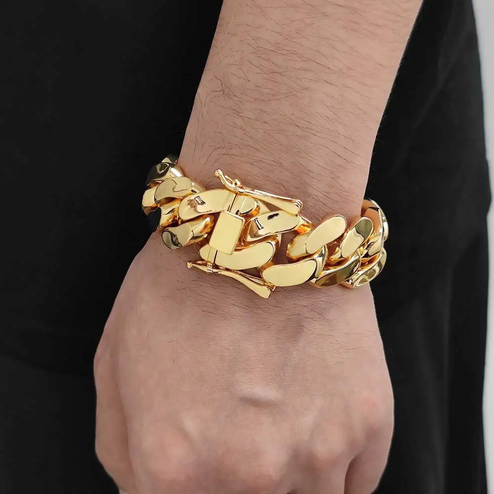 Mens 22mm Cuban Link Bracelet Hip Hop Heavy Brass Miami Cuban Link Chain Chunky Bracelet Jewelry For Gift Drop 250107