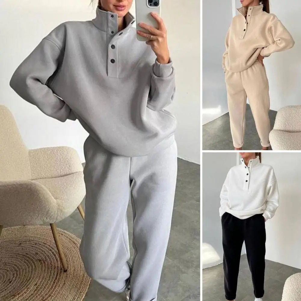 2PcsSet Women Jogging Sweatsuit Autumn Winter Stand Collar Tops Elastic Waist Jogger Pants Casual Gym Fitness Set 250106