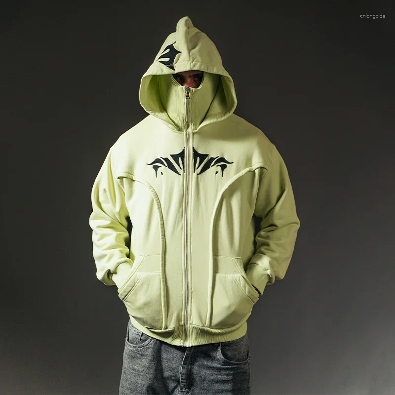 Mens Vintage Hoodies: Haruku Embroidery Zip Up Hoodie, Oversized Double Hat Sweatshirt for Men and Women Fashion