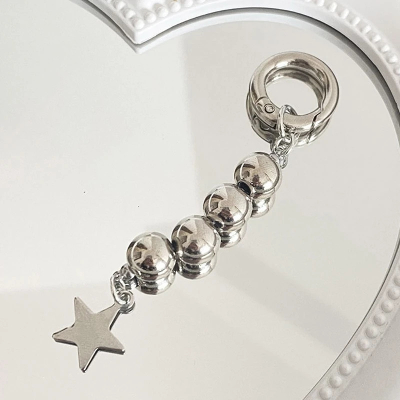 Y2K Round Beads Keychains Star Metal Key Rings For Women Men Friendship Gift Handbag Decoration Handmade Jewelry 250107