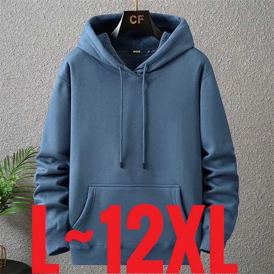 Large Mens Hoodie Jacket Hooded Long Sleeve Thick Wool Lined Sweatshirt Mens Casual Winter 0XL 2XL Extra Big Plus W250108