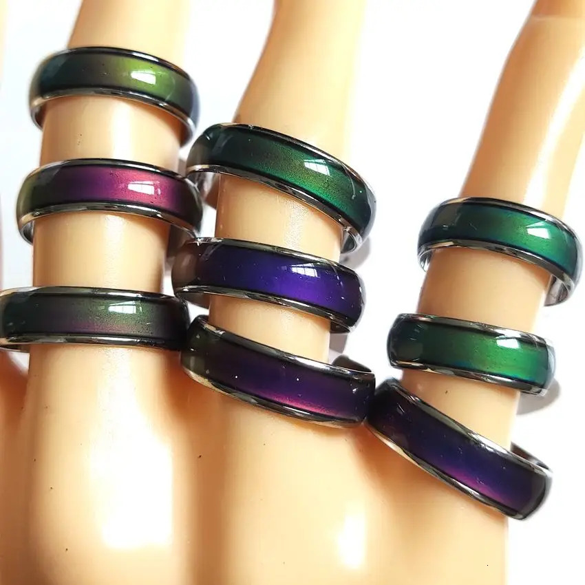 25 100Pcs Rings Metal Alloy 6mm Change Color Mood Ring Emotional Temperature Sensitive Glazed Fashion Rings Unisex Jewelry 250107