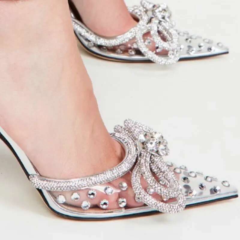 2024 New Women's Crystal Sandals Stiletto Heel Pointed Toe High Heels Party Banquet Wedding Shoes