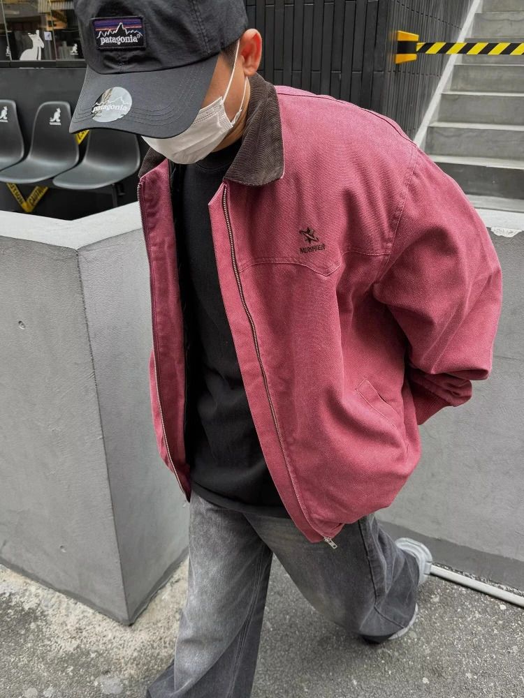 Vintage Cargo Jacket Men Women American Casual Loose Baseball Coat Wash Lapel Loose Streetwear Spring Autumn Couple Tops 250107