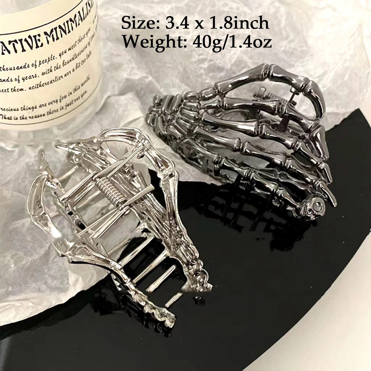 JNBUYAO 2pcs Halloween Fun Hair Accessories Ghost Metal Grab Clip 3.4 Inch Skull Non-Slip Medium Hair Clip Cute Hair Decorations 250103