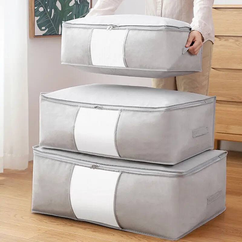 Non-Woven Clothes Quilt Storage Bag Dust-Proof Sweater Blanket Organizer Box Foldable Sorting Pouche Home Storage Large Capacity 250107