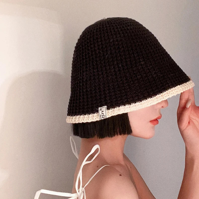 Summer Knitted Bucket Hat Breathable Colorblock Womens Hip Hop Cap Men Foldable Bob Fisherman Hat Outdoor Travel Gorros Panama 250107