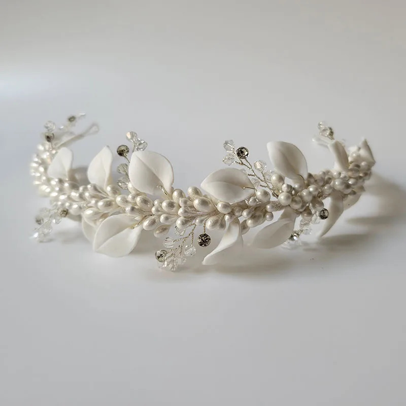 SLBRIDAL Handmade Ins Style Rhinestone Crystal Porcelain Flower Bridal Tiara Wedding Bridesmaids Crown Women Hair Jewelry 250107