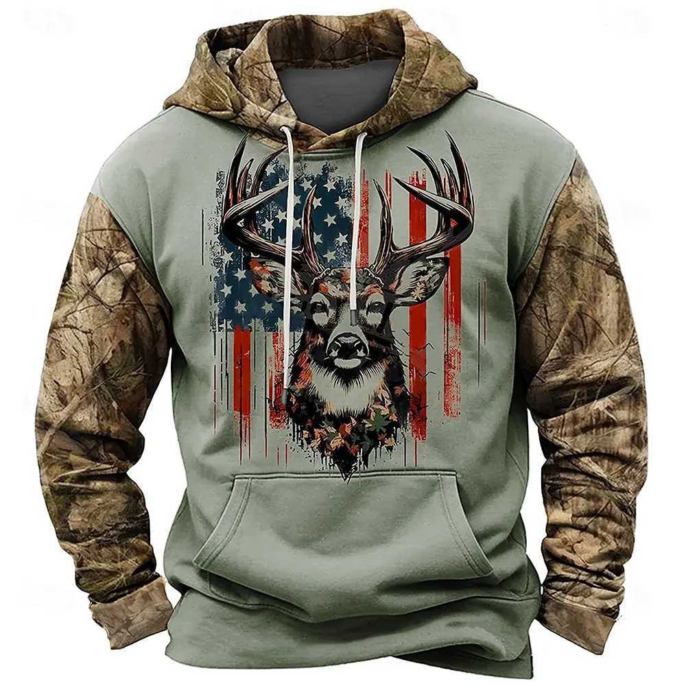 Mens Cowboy Deer Hoodie Long Sleeve Hoodie Sportswear Hoodie Daily 3D Printed Sports Resort Street Clothing Front Pocket New W250108