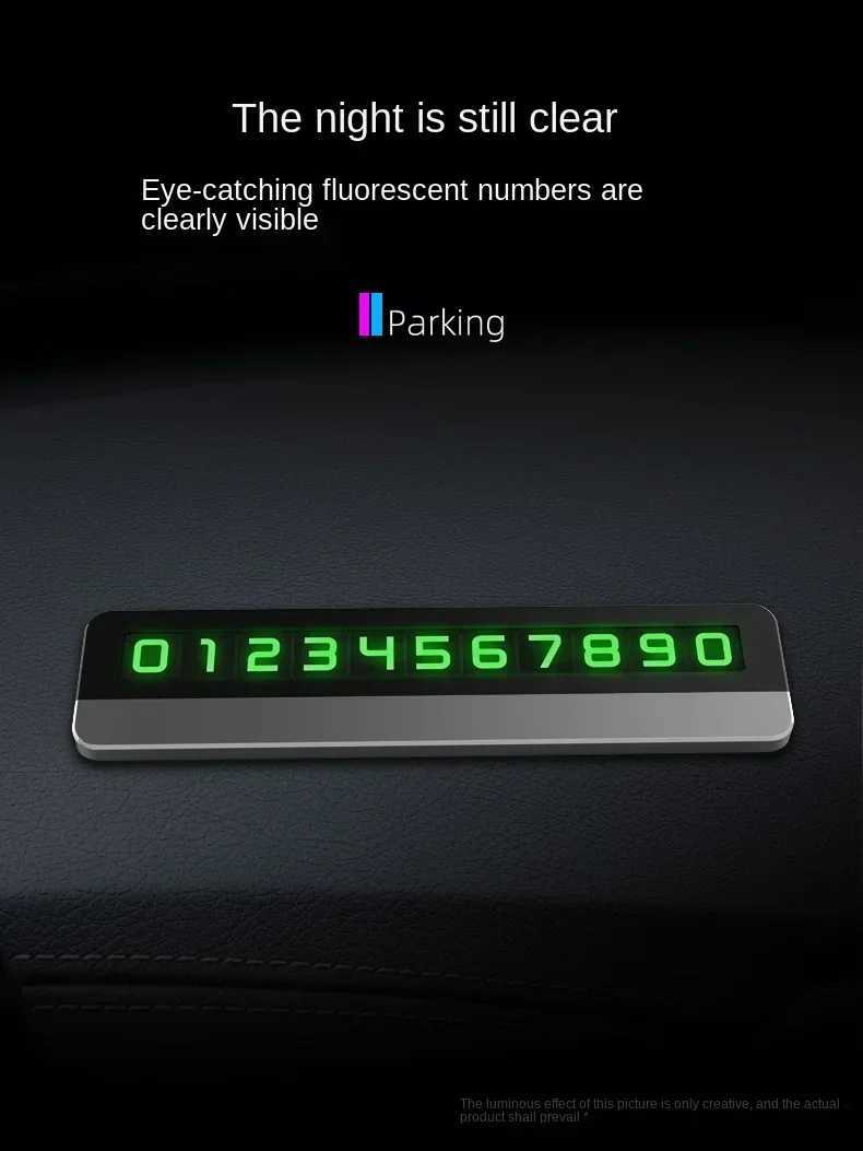 Interior Decorations Car design sticker temporary parking card metal phone number board illuminated sign mobile car H250108OYL5
