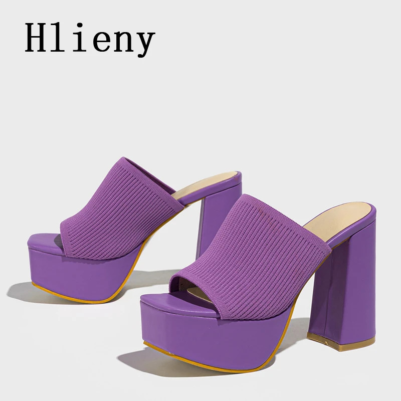 Hlieny Roma Style Knitted Platform Slippers Chunky High Heels Women Peep Toe Fashion Pumps Ladies Shoes Sandals Size 35-42 250107