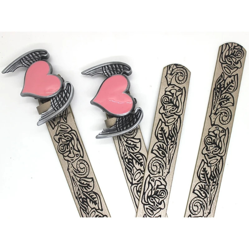 WaistChain Y2K Chain Engraved Pink Heart Buckle Embossing Belt for PartyClub 250107